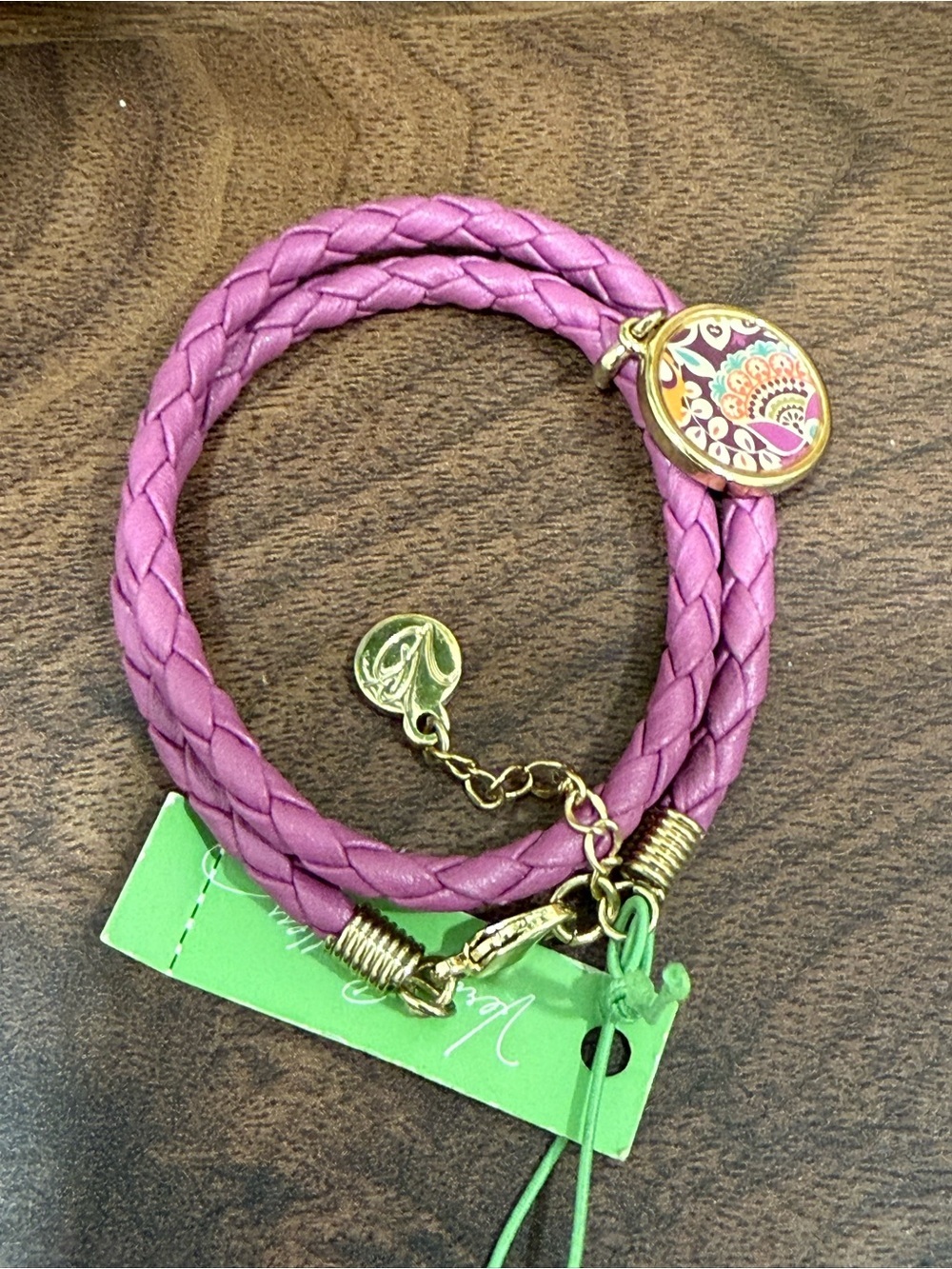 NWT Vera Bradley Lavender Braided Wrap Bracelet with Gold Accent Charm